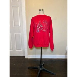Vintage embroidered‎ Red Floral Print Sweatshirt Pullover Northern Reflections